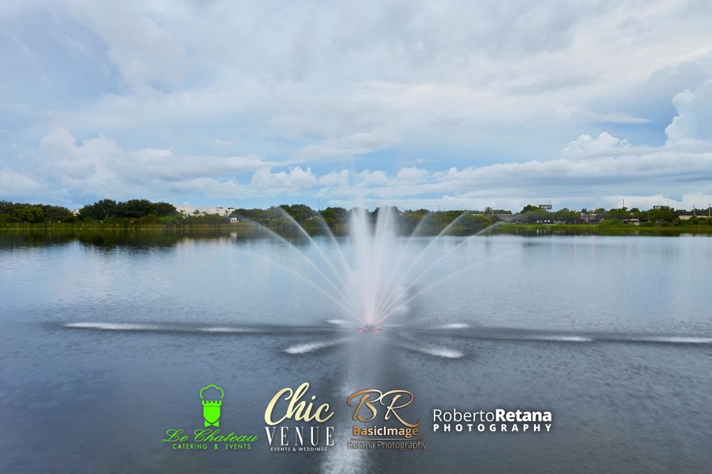 Lake with a dancing fountain