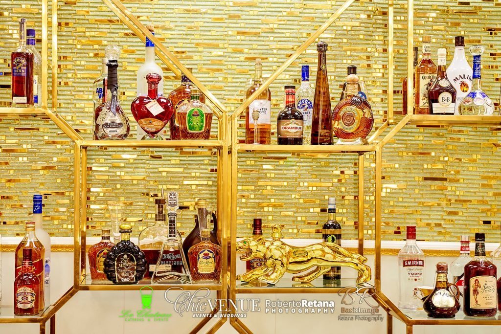 Gold luxury bar with backlit shelves