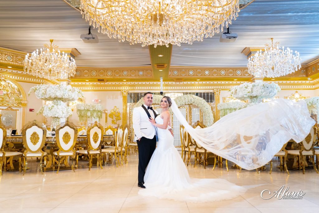 Bride and groom on the ballroom dance floor